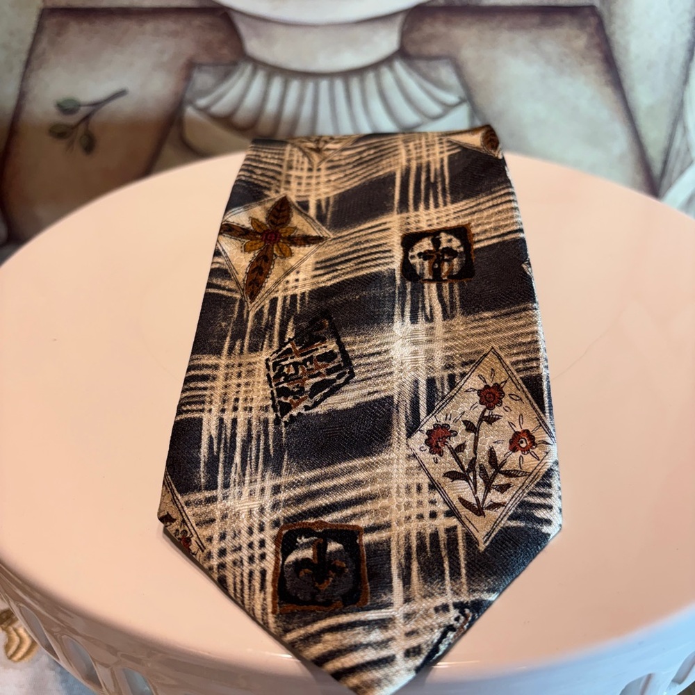 Stanley Blacker Elegant Silk Tie in Gray Brown and Cream